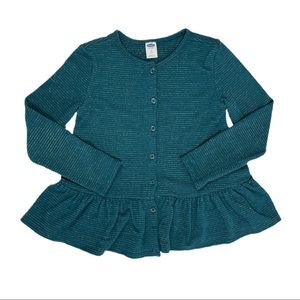 Old Navy Hunter Green Peplum Button Down Cardigan with Gold Stripes SZ 5T